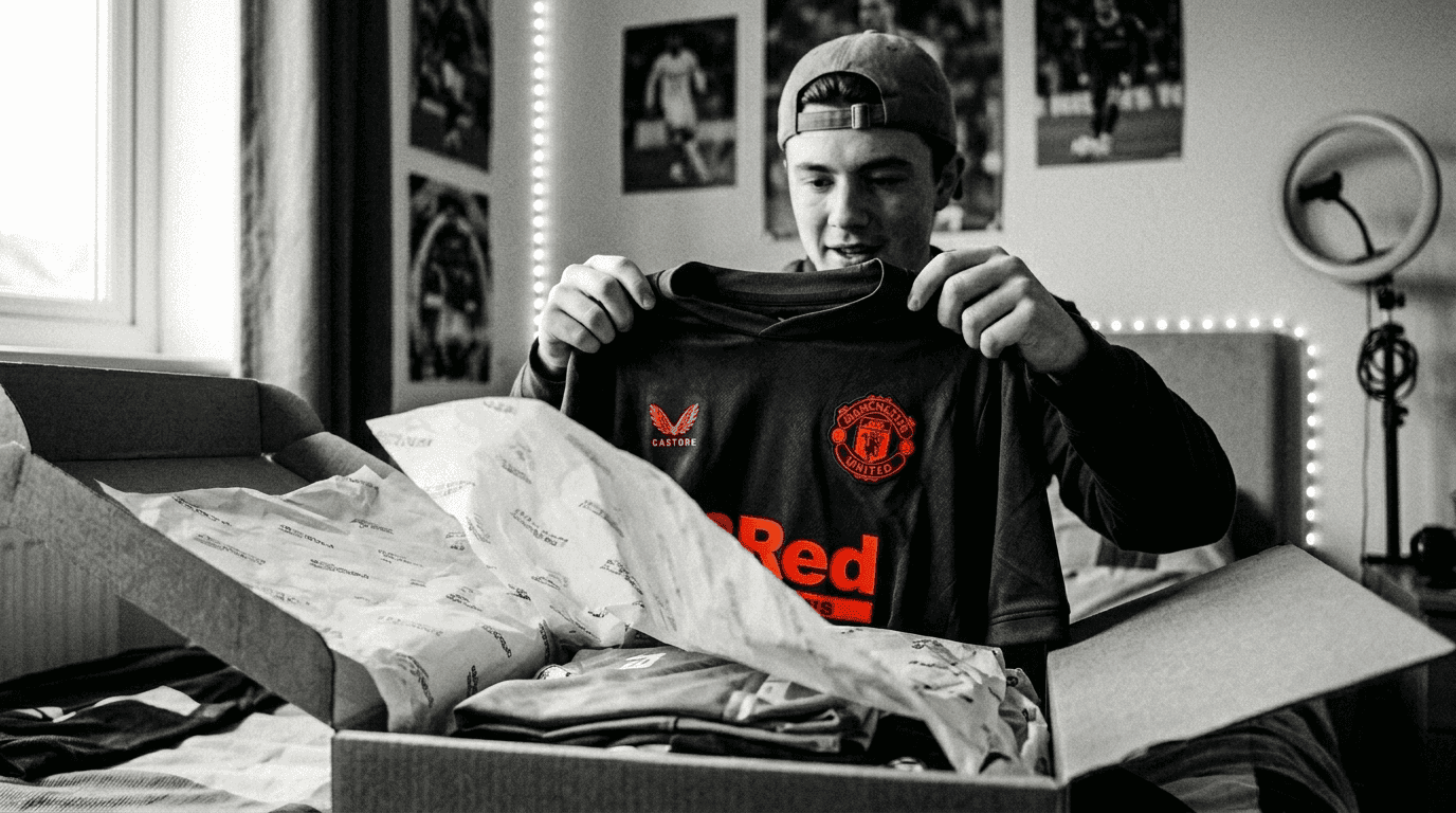 Fan unboxing a new club kit for a launch campaign