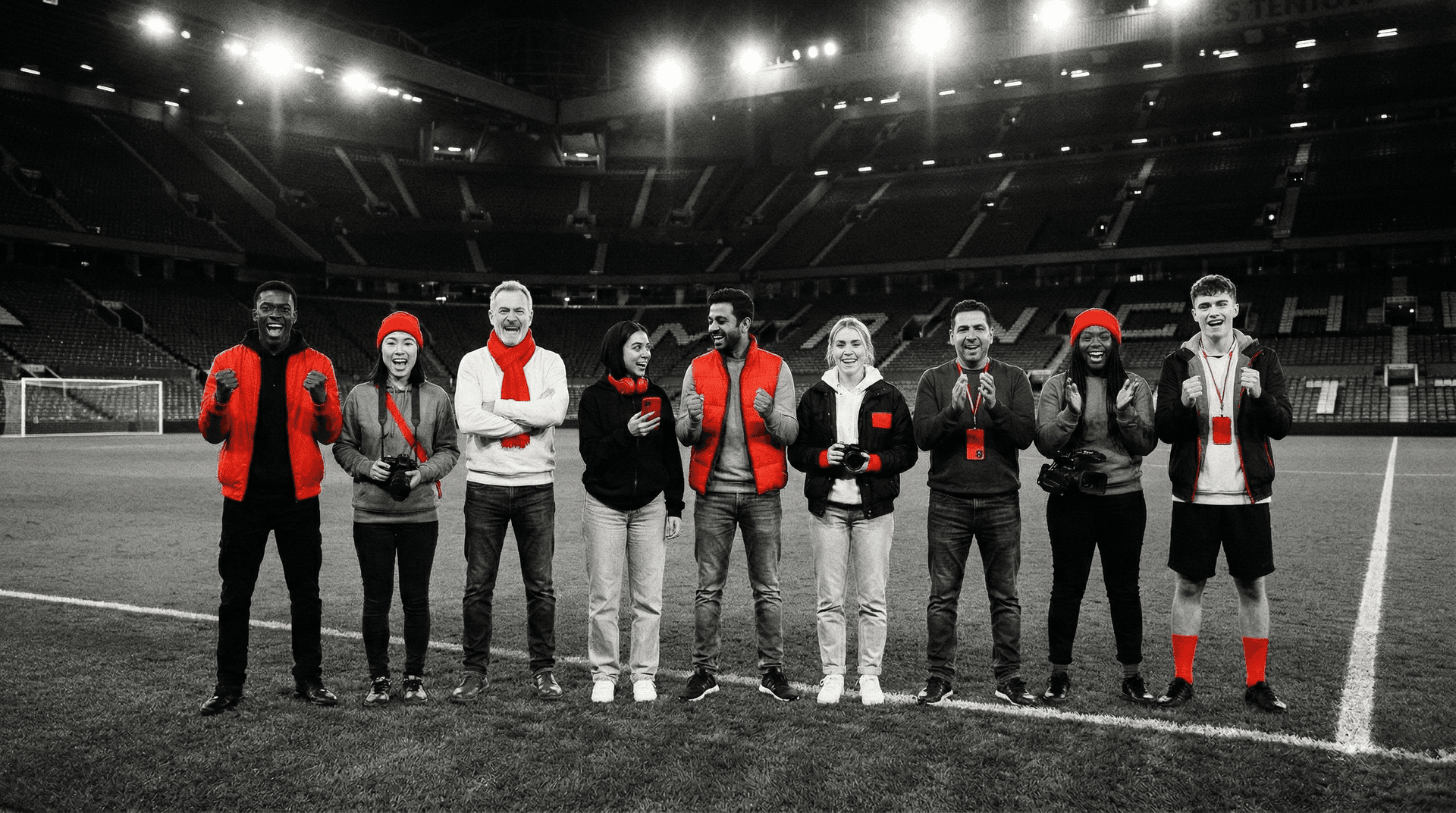 Group of fans in club colours at a global tour event