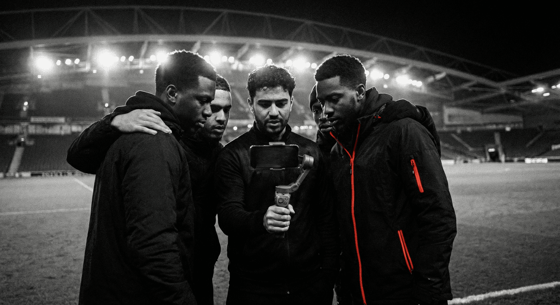 Group of multi-sport creators filming content together