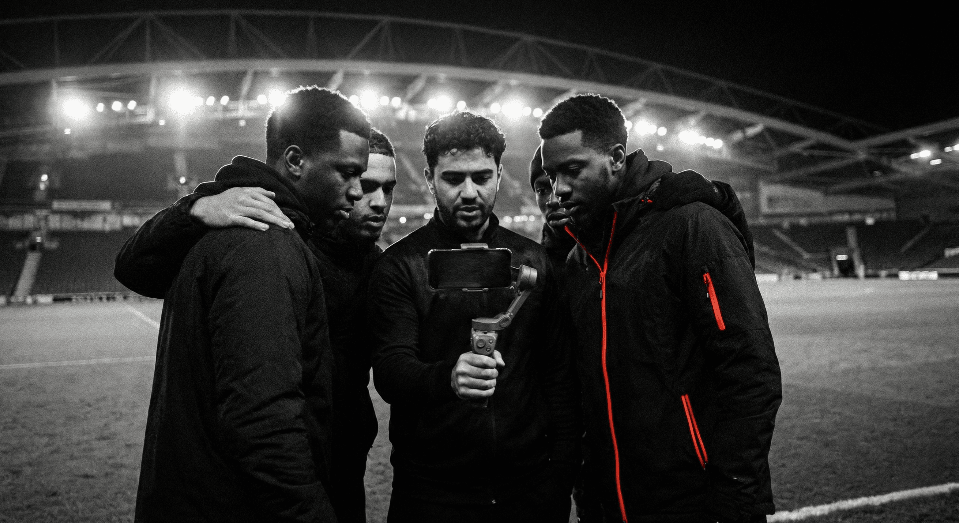 Group of multi-sport creators filming content together