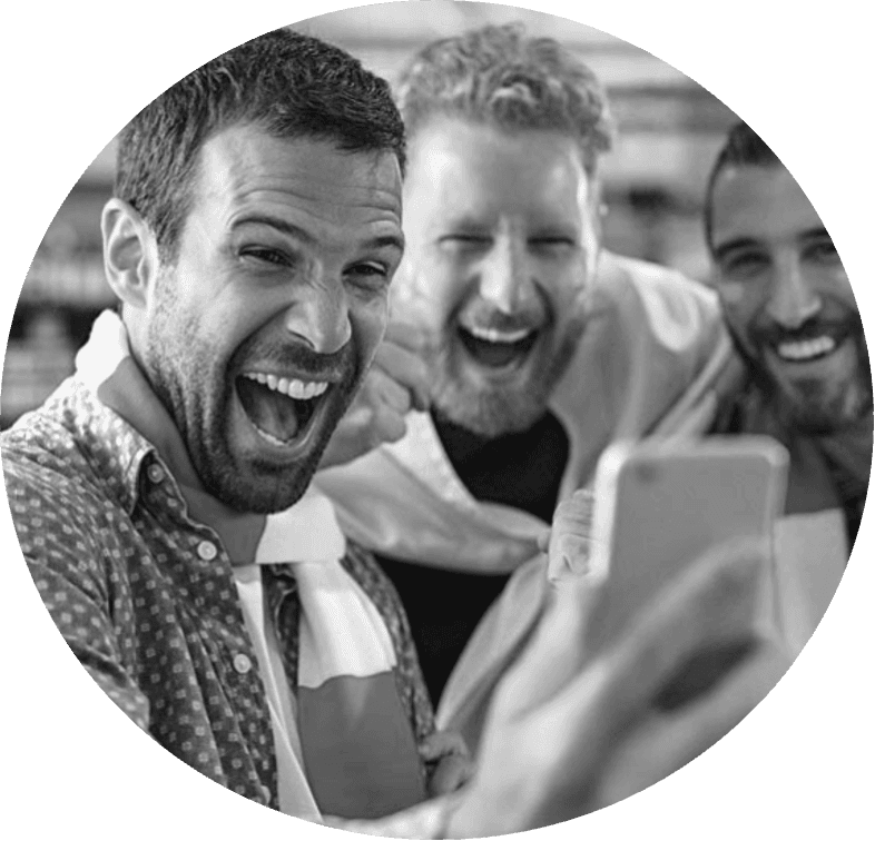 Group of sports fans in a circle, seen from above